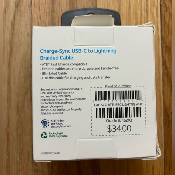 AT&T USB-C to Lightning Braided 8 foot Cable for Apple iPhone - Picture 4 of 8